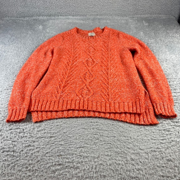 St. John's Bay Sweaters - St Johns Bay Womens Orange Marled Cable Knit Sweater High Low Hem Size M